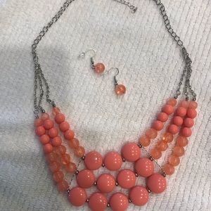 Coral necklace and earrings